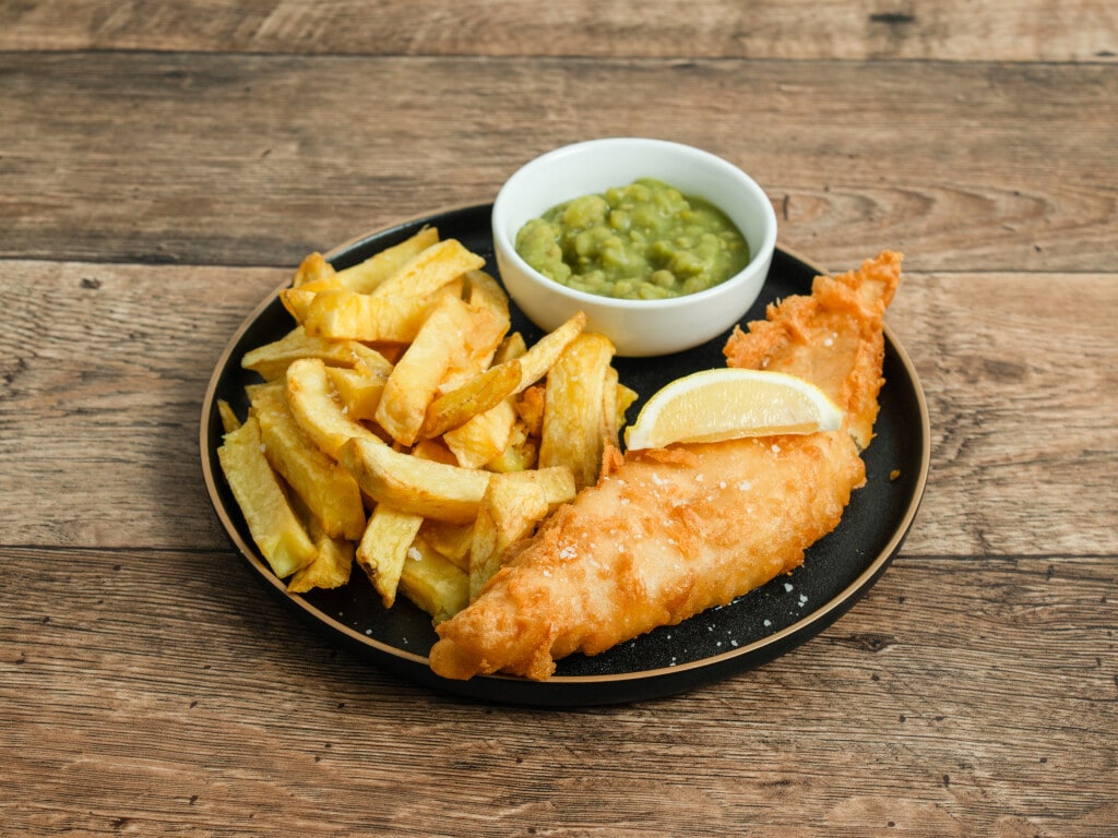 103484 daniels fish chips Food cod chips and a side